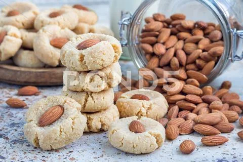 Healthy homemade almond cookies without butter and flour, horizontal Stock Photos