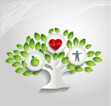 Healthy human concept, tree and health care symbols Stock Illustration