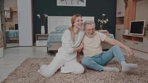 Healthy Lifestyle Bonding Between Elderly Father And Daughter Vídeo Stock 327538104