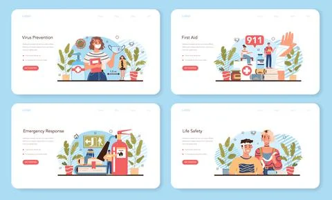 Healthy lifestyle class web banner or landing page set. Idea of life safety Stock Illustration