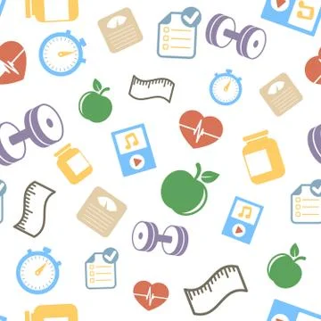 Healthy lifestyle elements background pattern Stock Illustration