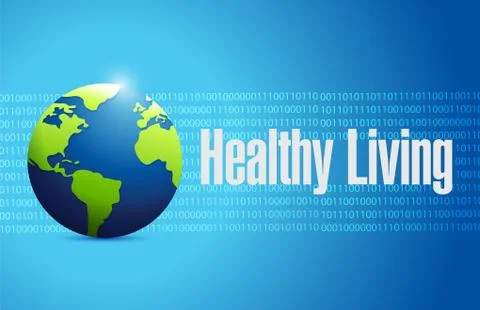 Healthy living binary globe background sign Stock Illustration