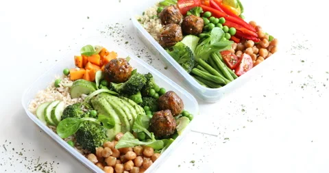 Healthy lunch boxes. View from above Stock Footage 217425142