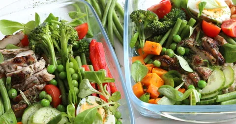 Healthy lunch boxes. View from above	 Stock Footage 305818376