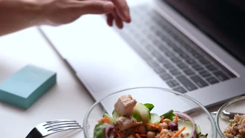 Healthy lunch image in office with computer Stock Footage 158707667