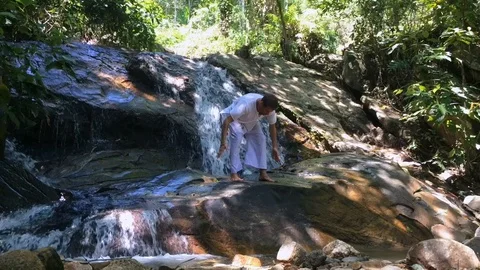 Healthy man activating energy clapping patting body warming up  Stock Footage 96149574