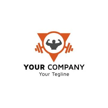 A healthy man inside a circle, round shape dumbbell icon, physical fitness lo Illustrazione stock