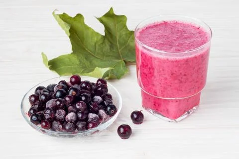 Healthy mashed fruit with yogurt. Mixed Berries blackcurrant vitamin drink, s Stock Photos