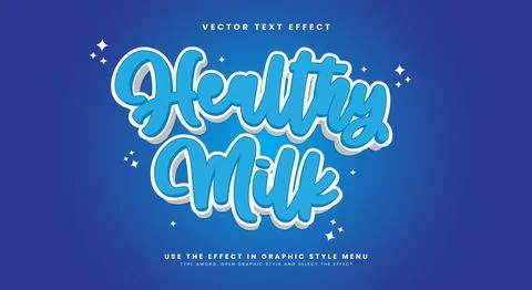 Healthy milk 3d editable text effect chrome style template 库存插图