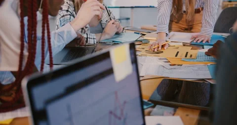 Healthy multiethnic workplace concept. Close-up happy business colleagues Stock Footage 107385808