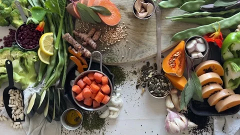 Healthy nutritious eating containing natural vitamins and minerals. Stock Footage 342623979