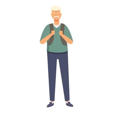 Healthy old man with backpack icon cartoon vector. Social walking Stock Illustration