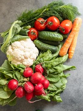 Healthy Organic Vegetables Assortment on Rustic Kitchen Background Stock-Fotos