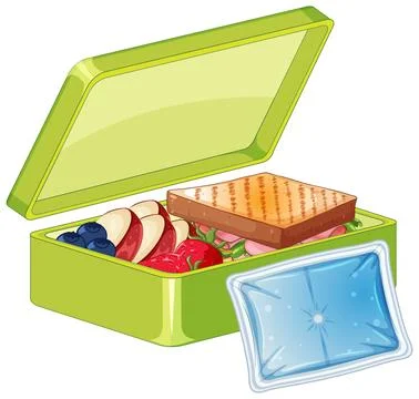Healthy Packed Lunch in Green Container with Reusable Cool Pack Stock Illustration