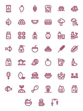 Healthy Pixel Optimized Vector Set with 45 High Resolution Bold Line Icons Stock Illustration