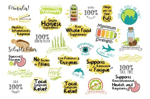 Healthy product sticker element set with sign Stock Illustration