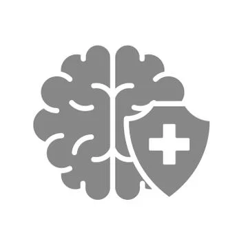 Healthy protected brain gray icon. First aid for brain diseases symbol Stock Illustration