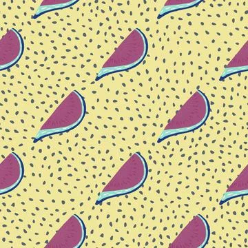 Healthy seamless doodle pattern with pink cartoon fig shapes. Yellow dotted b Illustrazione stock