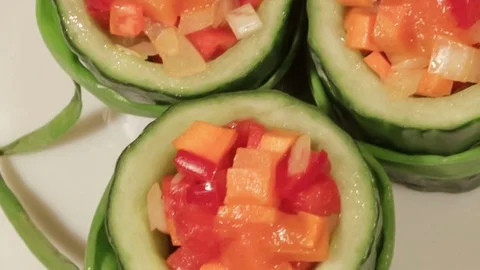 Healthy snack of fresh vegetables. Video stock 72606236