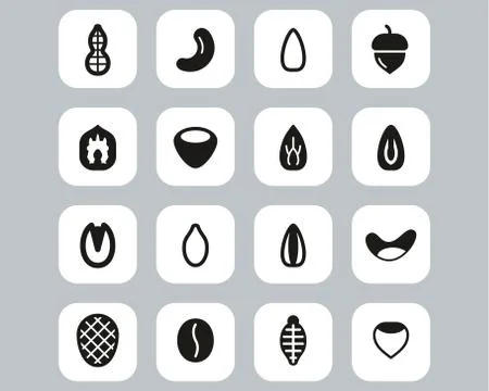 Healthy Snacks Or Nuts Icons Black &amp; White Flat Design Set Big Stock Illustration
