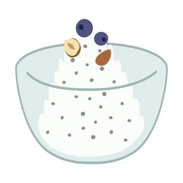 Healthy tapioca pudding with blueberries, nuts Stock Illustration
