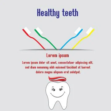 Healthy teeth background with text, teeth and toothbrushes,tooth Stock Illustration