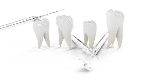 Healthy teeth Isolated on a white background. Teeth with dental tools. Concept Illustrazione stock
