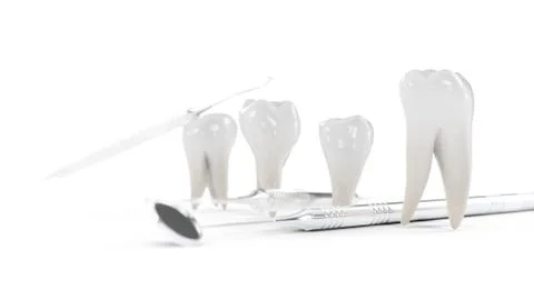 Healthy teeth Isolated on a white background. Teeth with dental tools. Concept Stock Illustration