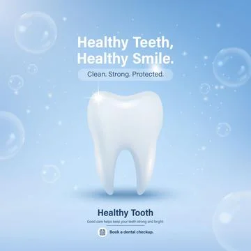 Healthy Teeth Poster, Vector Illustration. 3d Tooth Dental Care Banner with B Stock Illustration