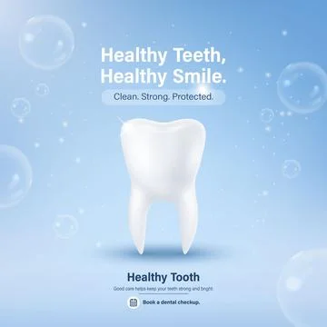 Healthy Teeth Poster, Vector Illustration. 3d Tooth Dental Care Banner with B Stock Illustration