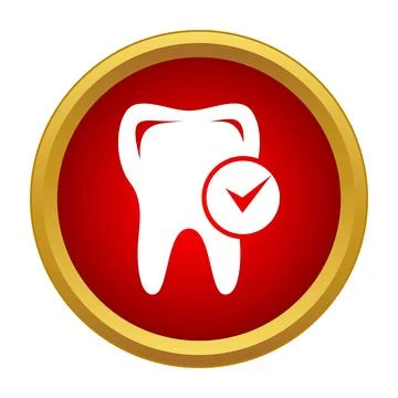 Healthy tooth with check mark in red circle icon Stock Illustration
