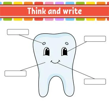 Healthy tooth. Think and write. Body part. Learning words. Education workshee Stock Illustration