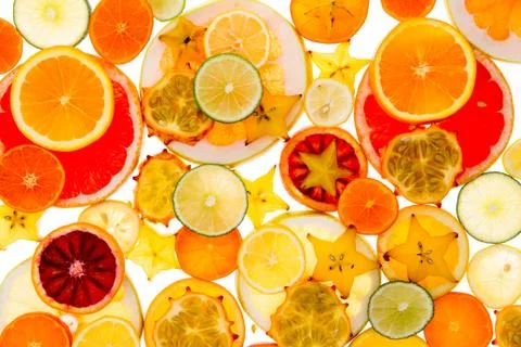 Healthy tropical fruit and citrus background Stock Photos