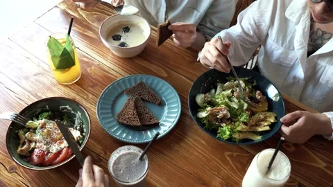 Healthy vegan lunch served in rustic cafe Stock Footage 167619780