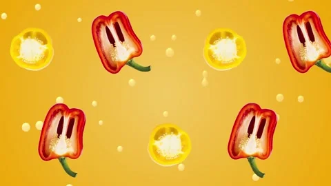 Healthy Vegetables Pattern Loop Video with Red and Yellow Peppers Vídeo Stock 335385719
