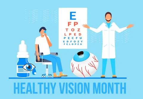 Healthy vision month concept vector. Medical ophthalmologist eyesight check u Stock Illustration