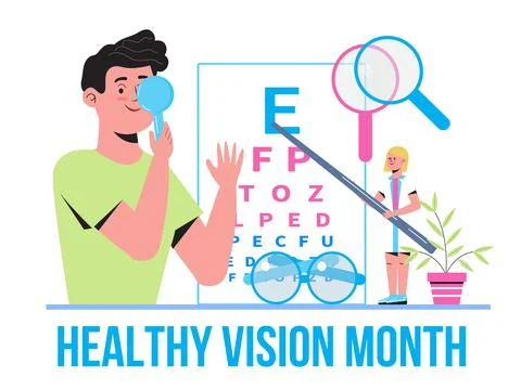 Healthy vision month concept vector. Medical ophthalmologist eyesight check u Ilustração Stock