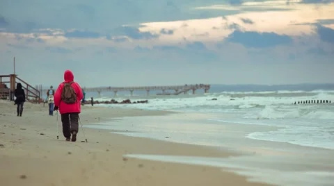 Healthy Walking on the Sea Stock Footage 67448559
