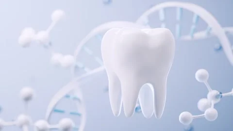 Healthy white tooth model rotating against DNA helix and molecular backgrou.. Stock Footage 332151358