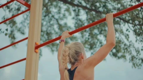 Healthy Woman Pull-up Bars Stock Video Pond5