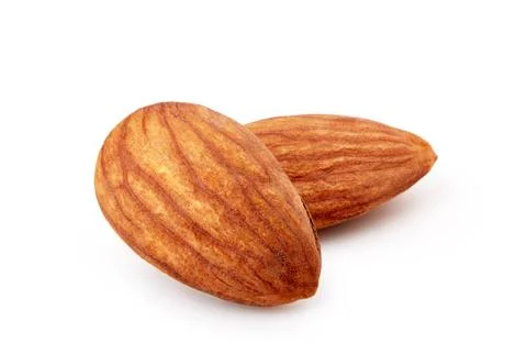 Heap of almonds isolated on white background Stock Photos