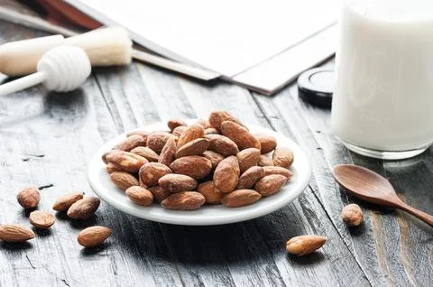 Heap of almonds Stock Photos