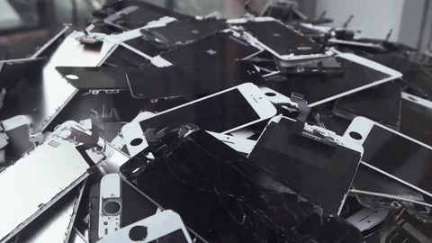 A heap with the Apple iPhone broken screens pile device. Editorial Stock Footage