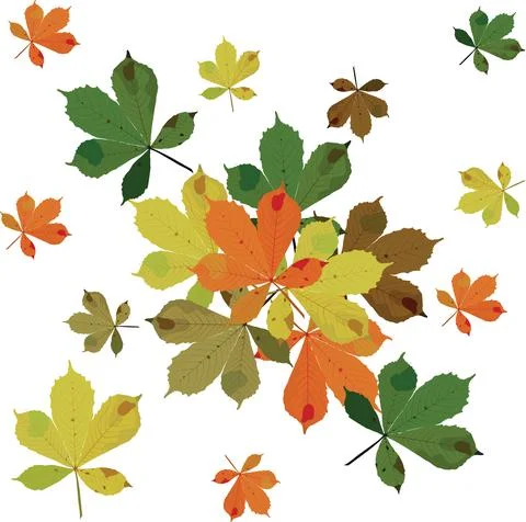Heap of autumn multi-colored chestnut leaves. Vector stock illustration. Stock Illustration
