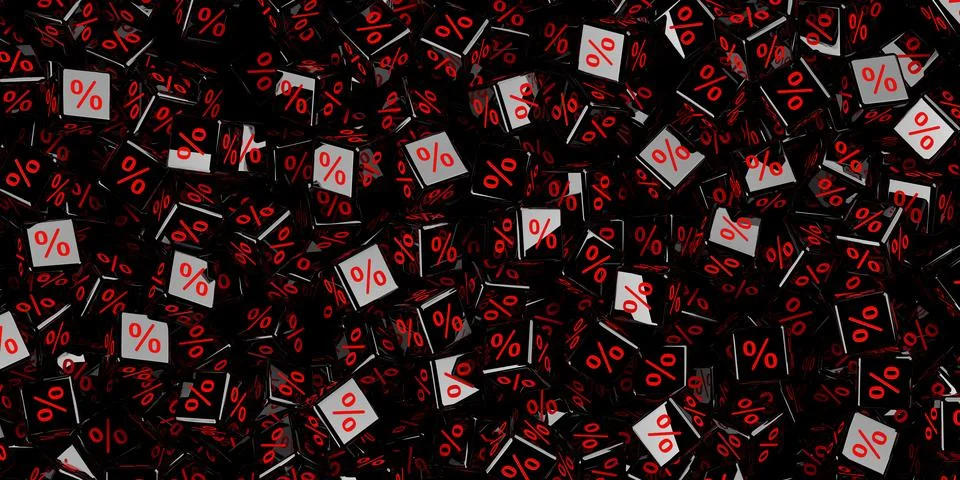 Heap of black cubes or dice with percent sign symbol, black friday sale, di.. Stock Illustration