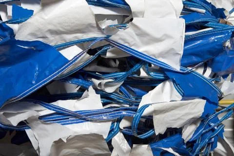 Heap of blue and white triangular bunting Foto stock