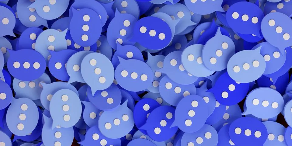 Heap of blue speech bubbles with white dots, social media chat, message or .. Stock Illustration