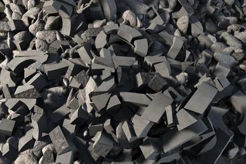 Heap of broken concrete chunks and rocks is being shown in flat design, Ilustración de archivo