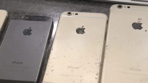 A heap with the broken iphone lying. Devices are prepared for utilization Stock Footage 99814407