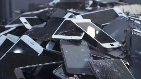 A heap with the broken iphone screens Devices for utilization. Editorial Stock Footage 146201560